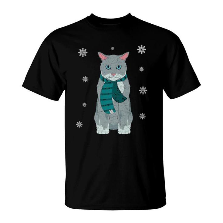 Cute Pet Owner Snowy Winter Animal Cat Person Cat  T-Shirt