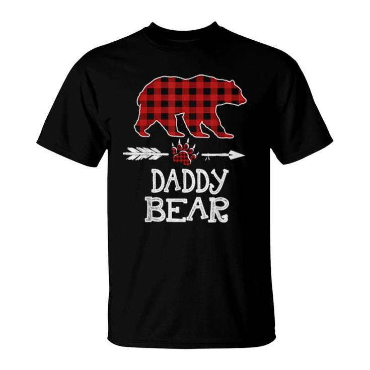 Cutest Dark Red Pleid Xmas Pajama Family Great Daddy Bear  T-Shirt