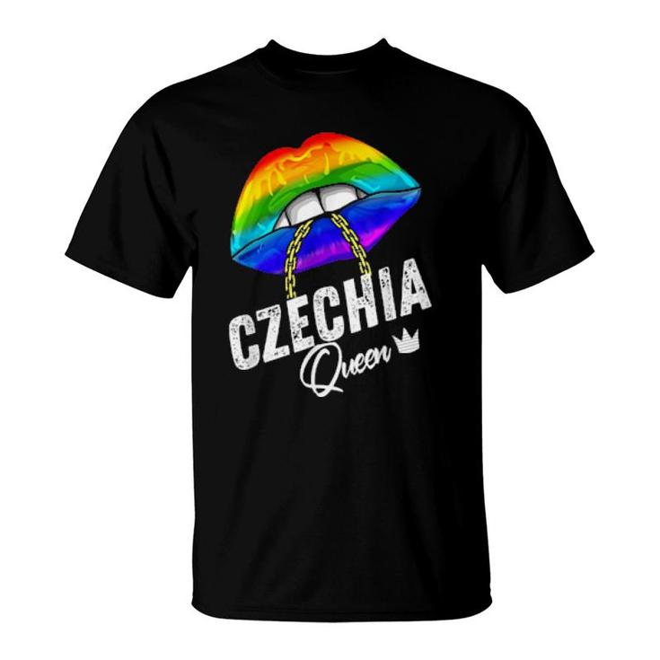 Czechia Lgbtq Gay Pride Flag Lips Rainbow  T-Shirt