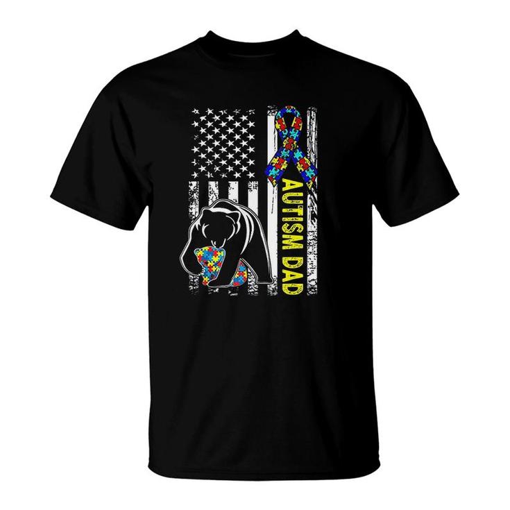 Dad Autism Awareness American Flag T-Shirt