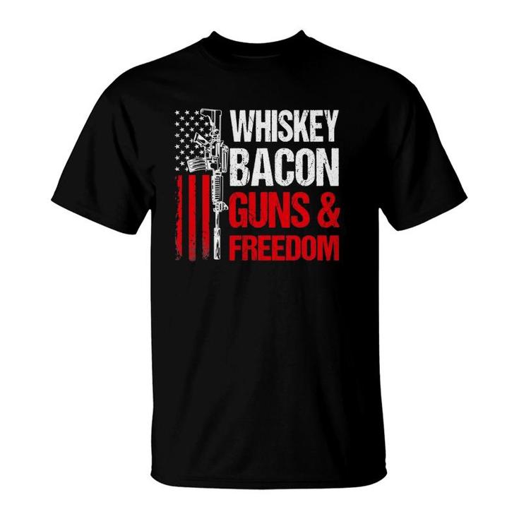 Dad Grandpa Veteran Us Flag Whiskey Bacon Guns Freedom T-Shirt