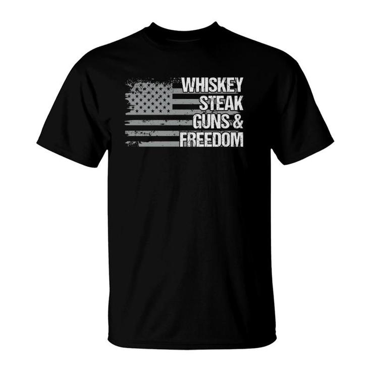 Dad Grandpa Veteran Us Flag Whiskey Steak Guns Freedom T-Shirt