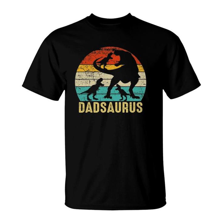 Dad Saurusrex Daddy Dinosaur 3 Three Kids Father's Day T-Shirt
