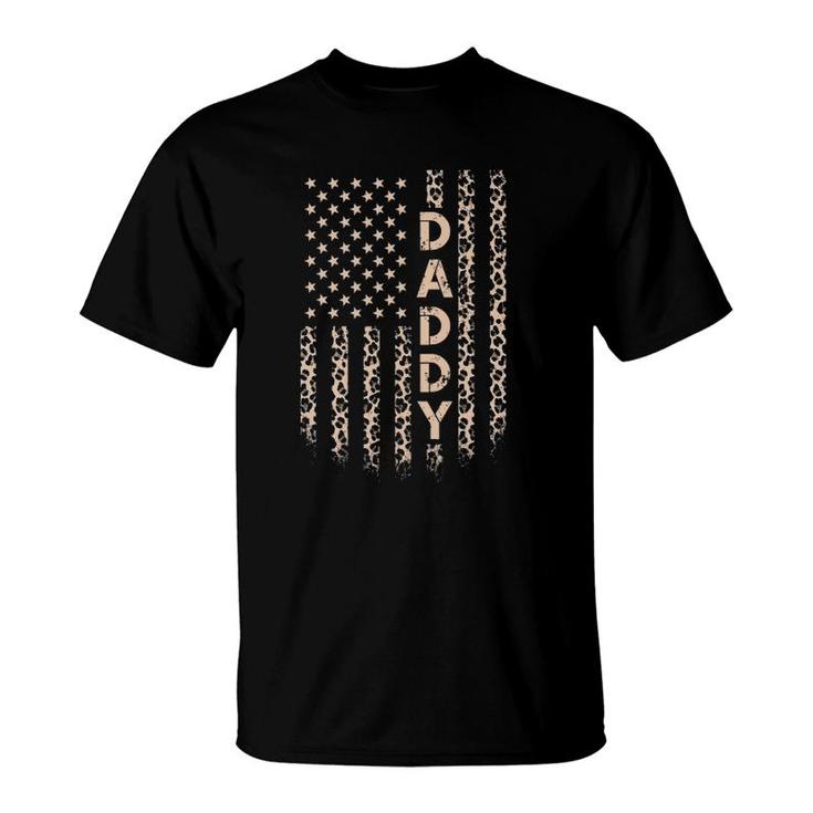 Daddy American Flag Usa Leopard Print Dad T-Shirt