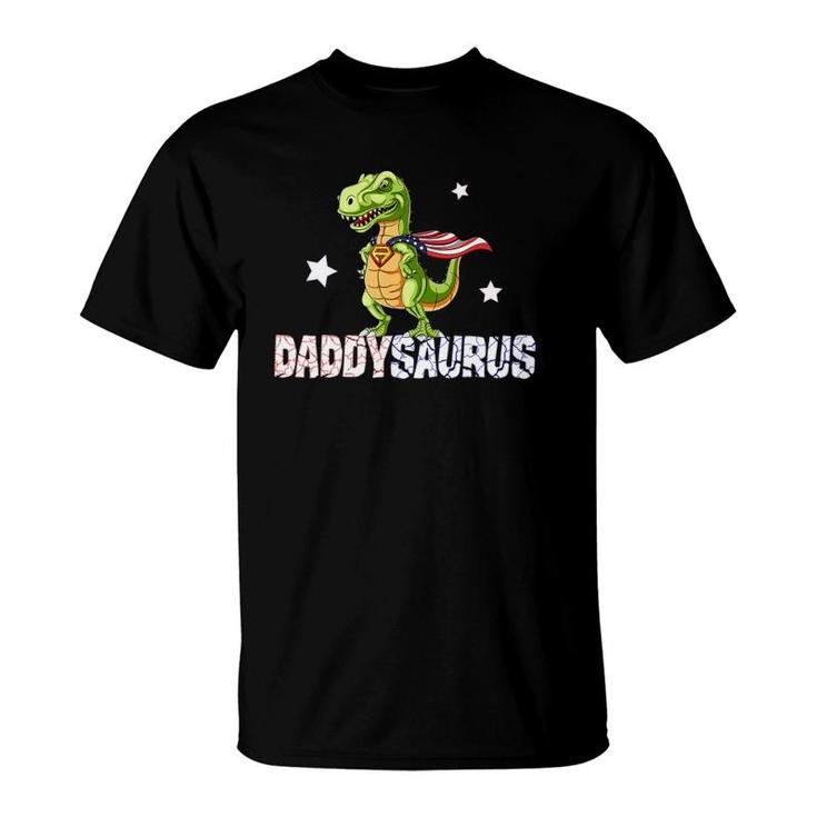 Daddysaurus Hero Dinosaur Dad American Flag Fathers Day Gift T-Shirt
