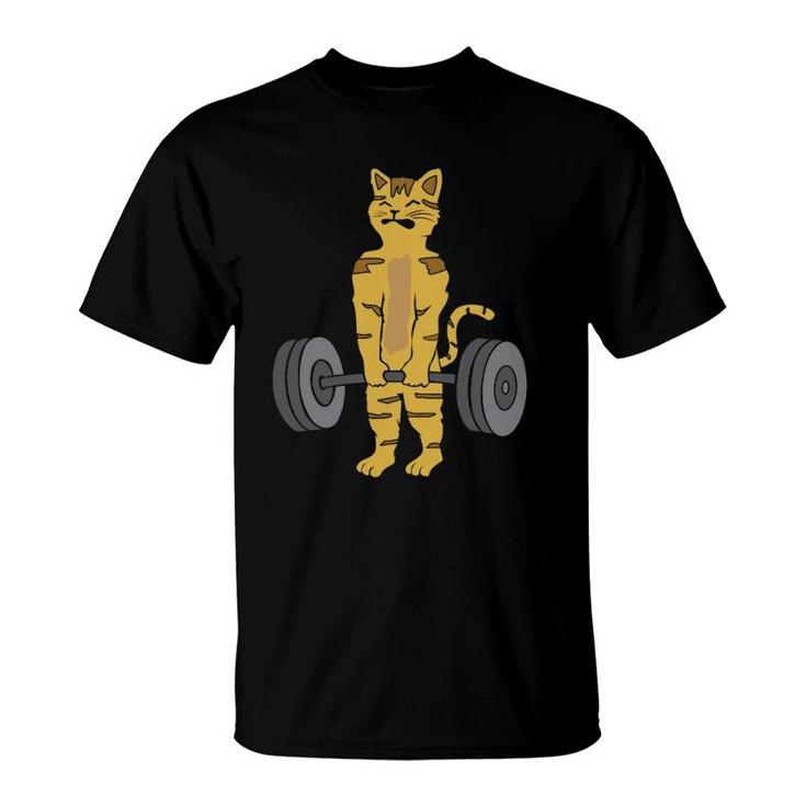 Deadlifting Cat Weightlifters Gym Workout Funny  T-Shirt