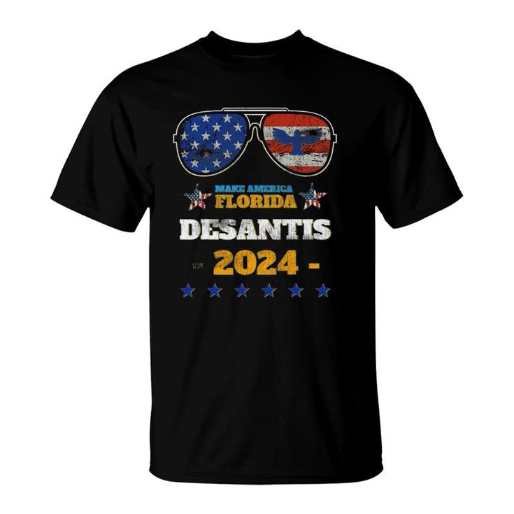 Desantis 2024 Make America Florida Flag Eagle Sunglasses T-Shirt