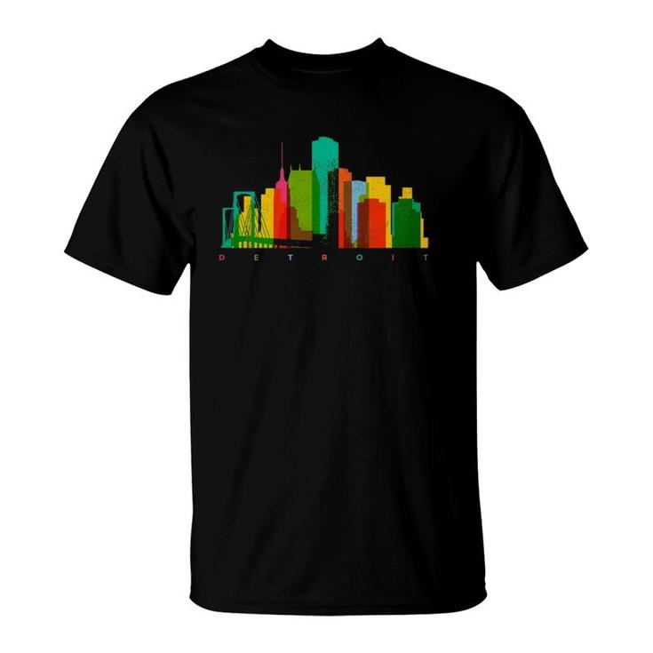 Detroit Skyline Colorful Michigan Motor City Vintage Detroit T-Shirt