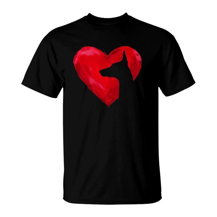 Doberman Heart Silhouette Valentine's Day Dog Lover Gift T-Shirt