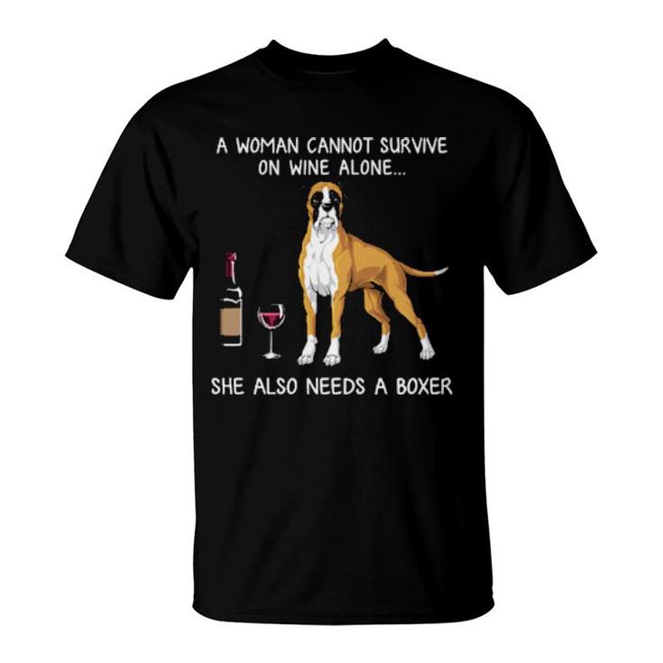 Dog Boxer And Wine Funny Dog447 Paws T-Shirt