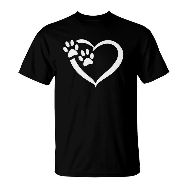 Dog Cat And Animal Lover Heart With Paw Prints T-Shirt