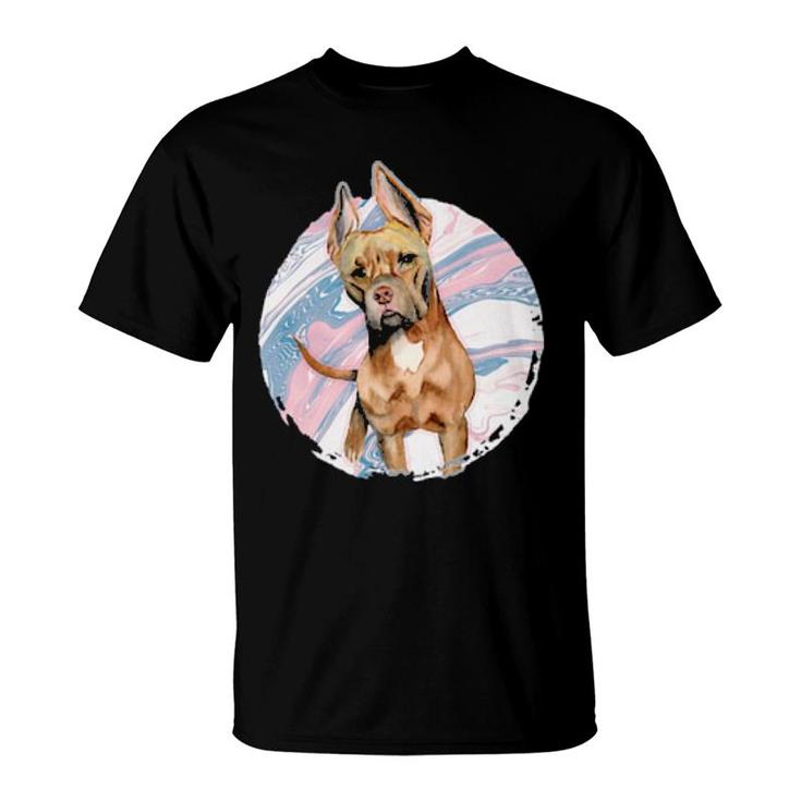 Dog Cute Pit Bull Terrier Dog Pink Blue Marble 411 Paws T-Shirt