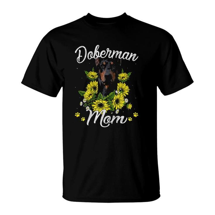 Dog Mom Mother's Day Gift Sunflower Doberman Mom T-Shirt