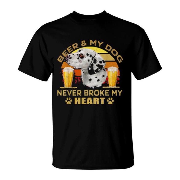Dogs 365Dogs 365 Beer & Dalmatiner Hund Never Broke My Heart  T-Shirt