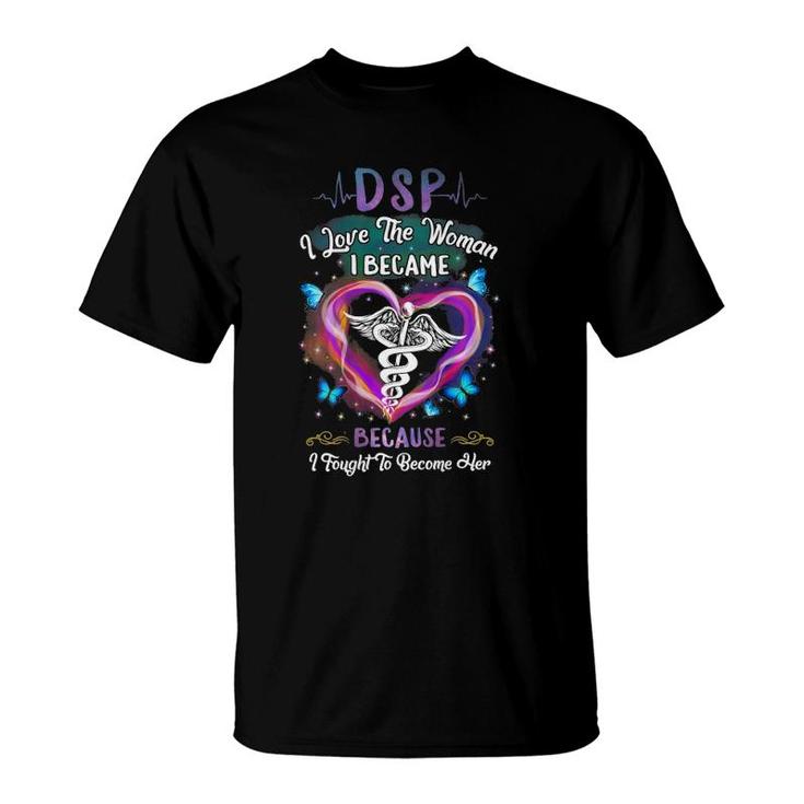 Dsp I Love Woman I Became Nurse Person Butterfly Heartbeats T-Shirt