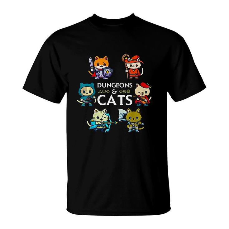 Dungeons And Cats RPG D20 Dice Nerdy Fantasy Gamer Cat Gift  T-Shirt