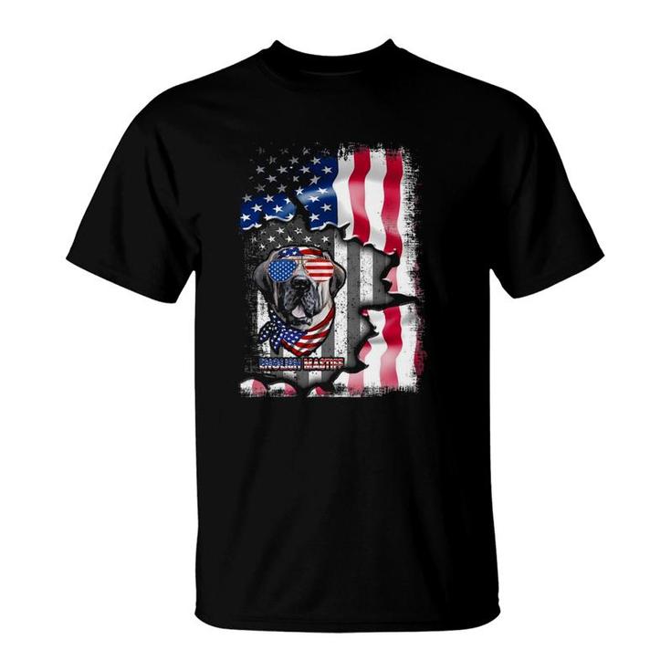 English Mastiff Dog Lover S Fun American Flag Gifts T-Shirt