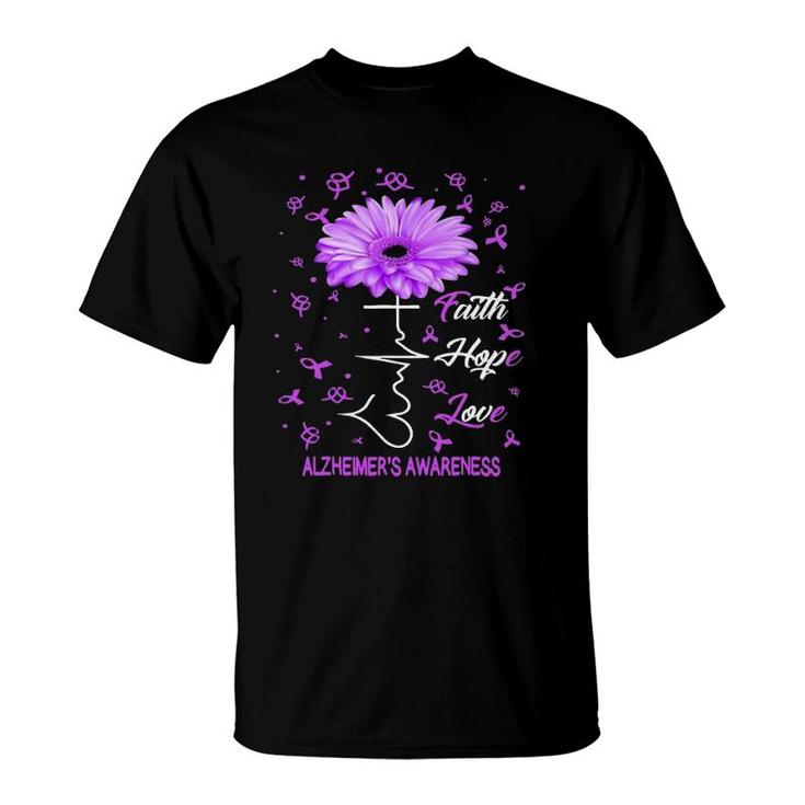 Faith Hope Love Alzheimer's Awareness Purple Flower Gift T-Shirt