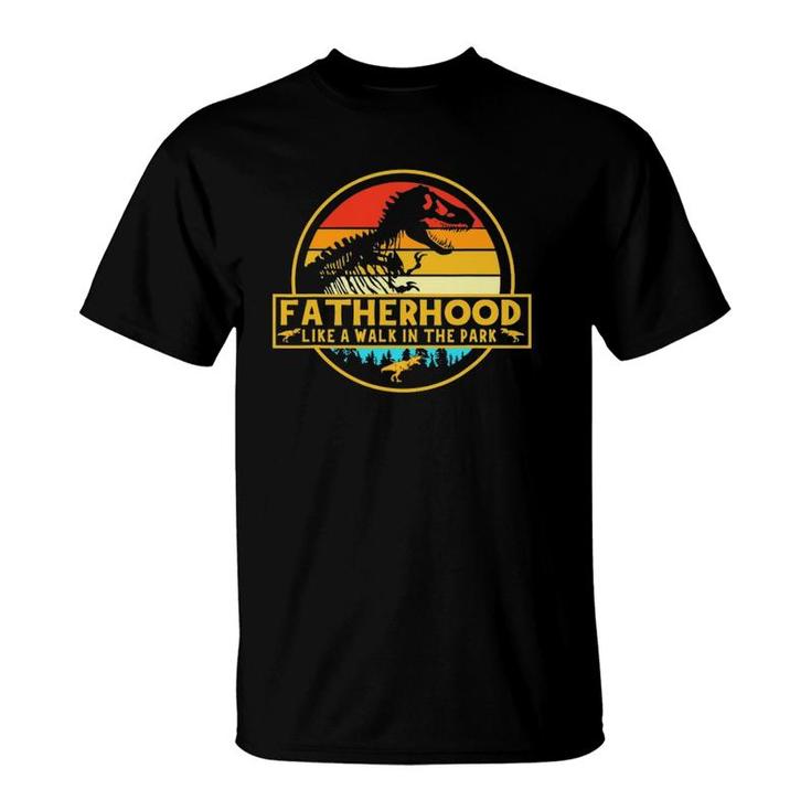 Fatherhood Like A Walk In The Park Dinosaurs Retro Vintage T-Shirt