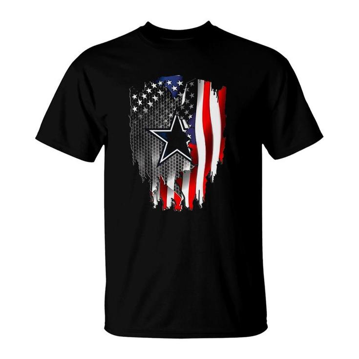 Father's Day Gift Cowboy Flag Football Dallas Fans Usa Flag T-Shirt