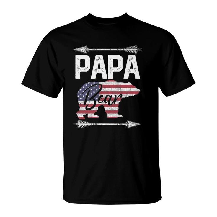 Father's Day Gift Papa Bear Dad Grandpa Usa Flag July 4Th T-Shirt