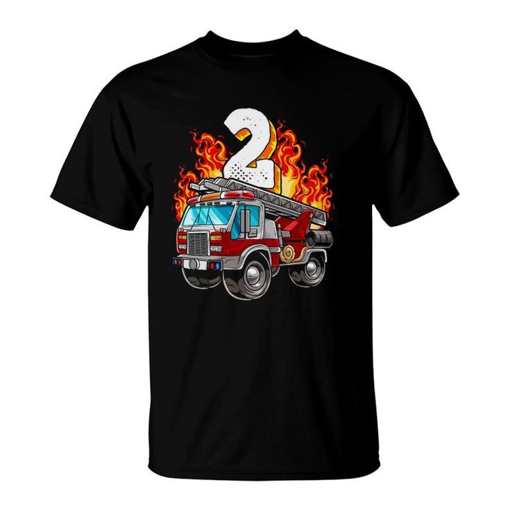 Firefighter 2Nd Birthday Fireman And Firetruck Birthday Boys T-Shirt