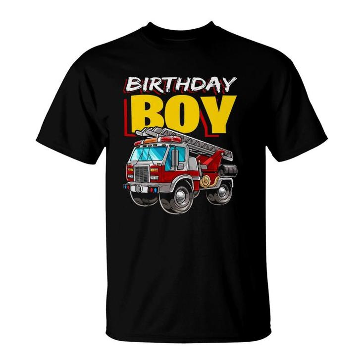 Firefighter Birthday Boy Matching Family Fireman Fire Truck T-Shirt