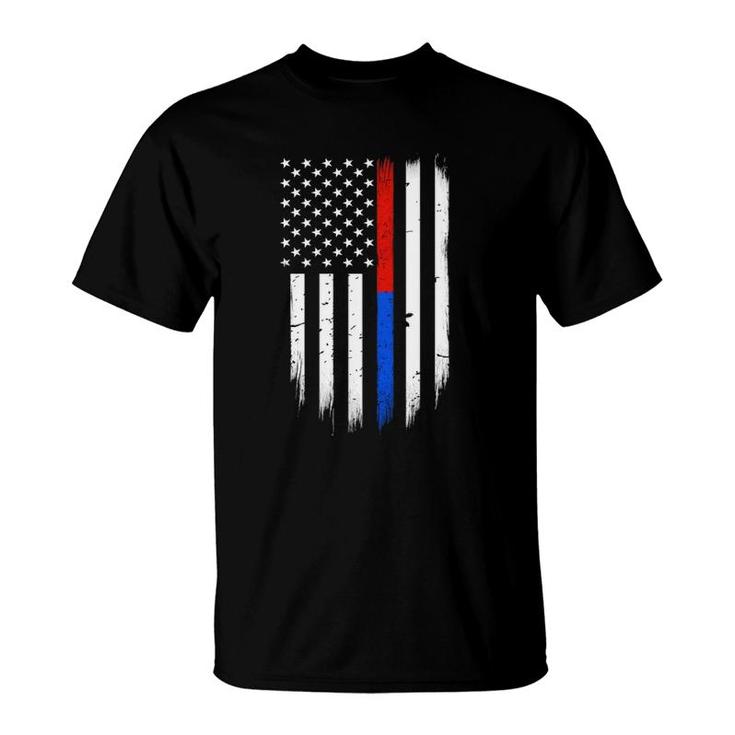 Firefighter Police Flag Thin Red Blue Line T-Shirt