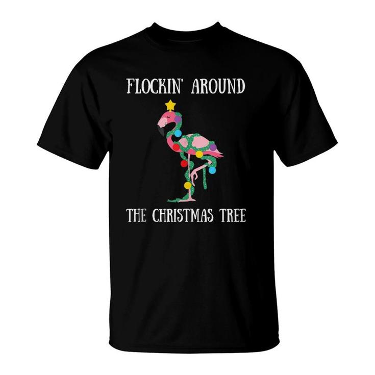 Flamingo Flocking Around The Christmas Tree Light Chain  T-Shirt