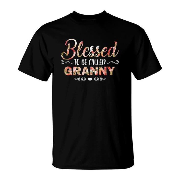 Flower Blessed To Be Called Granny Black T-Shirt