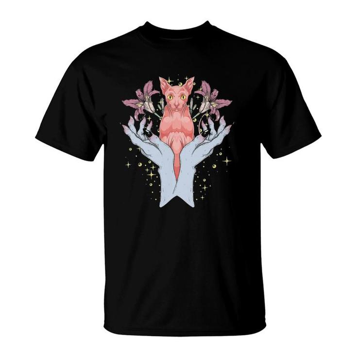 Flowers Occultism Pagan Animal Hamsa Hands Witch Sphynx Cat T-Shirt