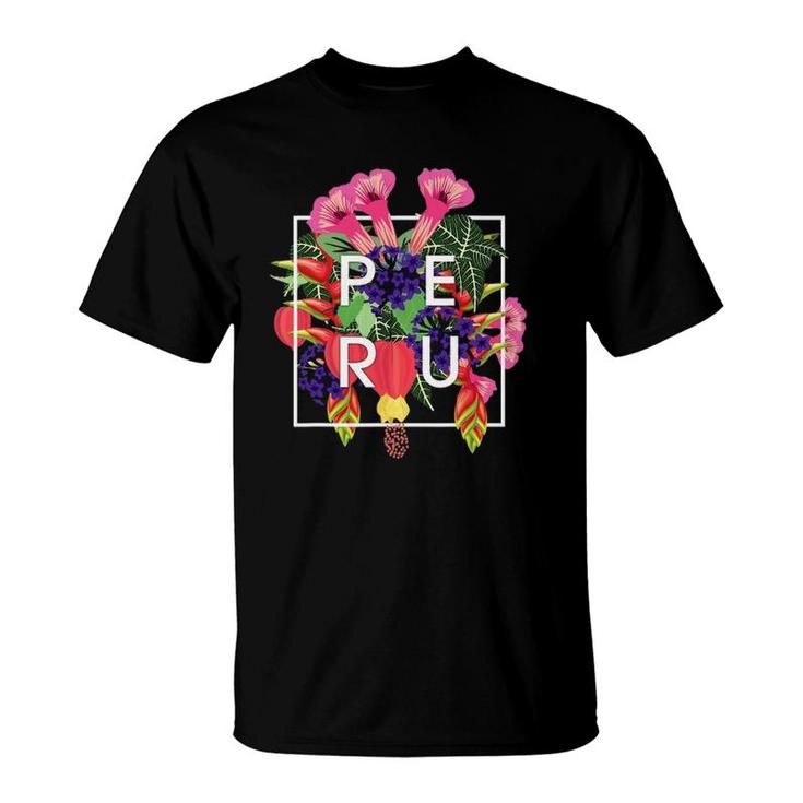 Flowers Of Peru Word Art - Peruvian Pride T-Shirt