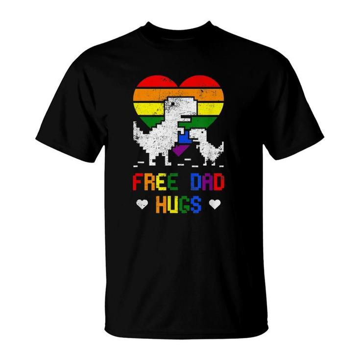 Free Dad Hugs Dinosaur Trex Dino Lgbtq Pride Rex Rainbow T-Shirt