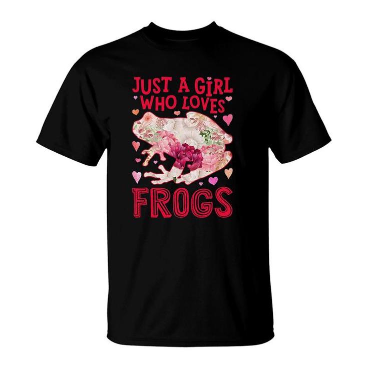 Frog Just A Girl Who Loves Frogs Amphibians Flower Floral T-Shirt