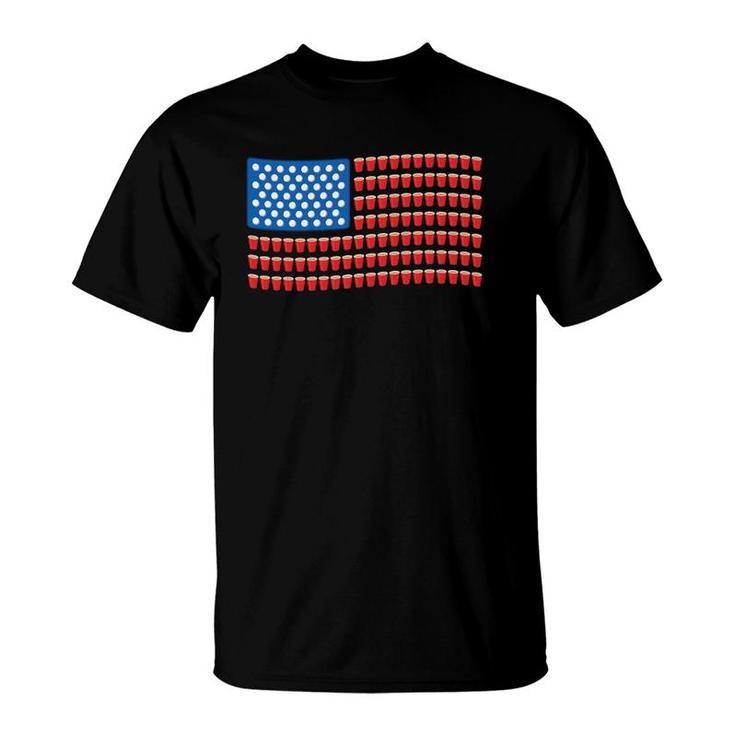 Funny 4Th Of July Beer Pong American Flag T-Shirt