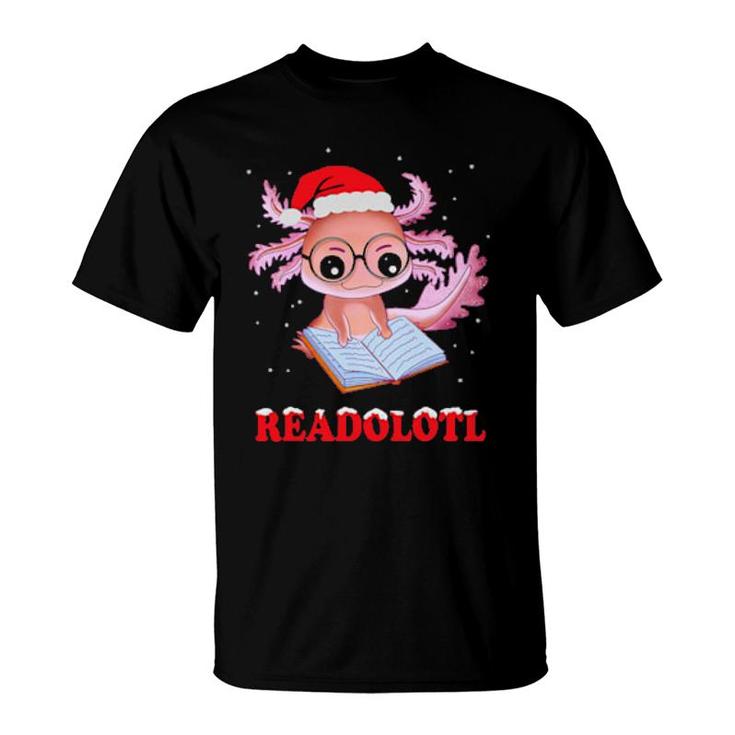 Funny Axolotl Santa Xmas Readolotl Bookworm Book Reading  T-Shirt