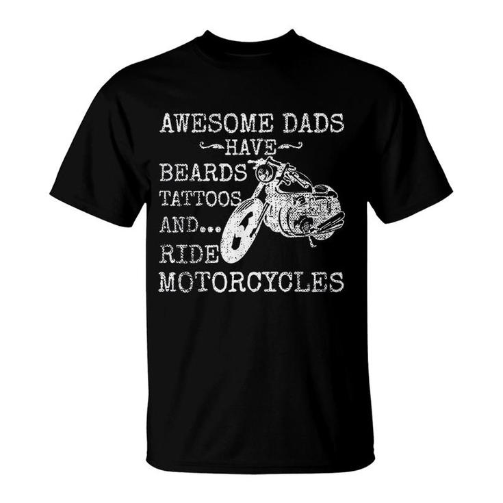 Funny Beard  Awesome Dad Beard Tattoos And Motorcycles T-Shirt