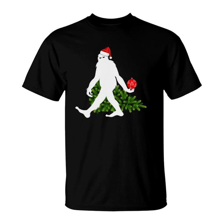 Funny Bigfoot Sasquatch Santa Hat Christmas Tree Ornament T-Shirt