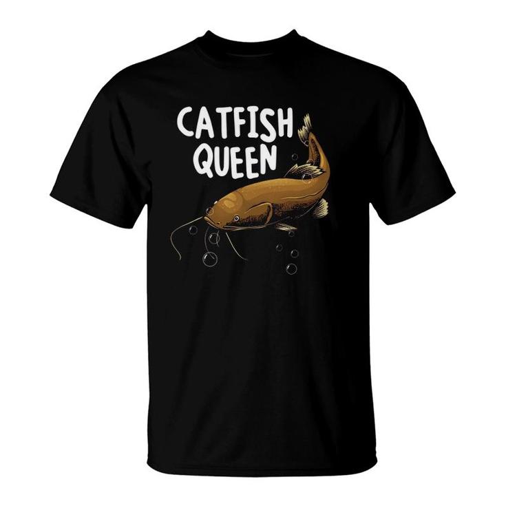 Funny Catfishing Art Women Mom Catfish Queen Fishing Hunters T-Shirt