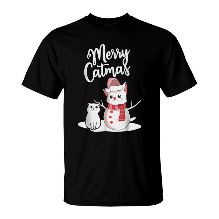 Funny Christmas Merry Catmas Cat Snowcat Snowman Cat  T-Shirt