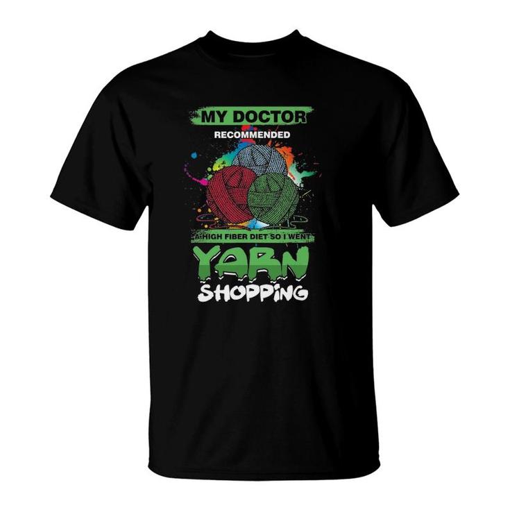 Funny Crocheter Embroidery Yarn Shopping T-Shirt