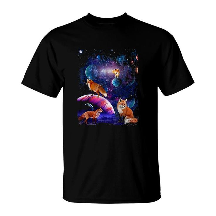 Funny Cute Red Foxs Galaxy Stars Wild Animal Universe Fox T-Shirt