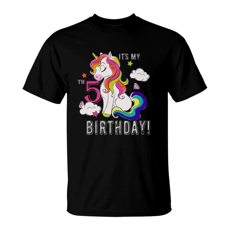 Funny Design Unicorn It Is My 5Th Birthday T-Shirt