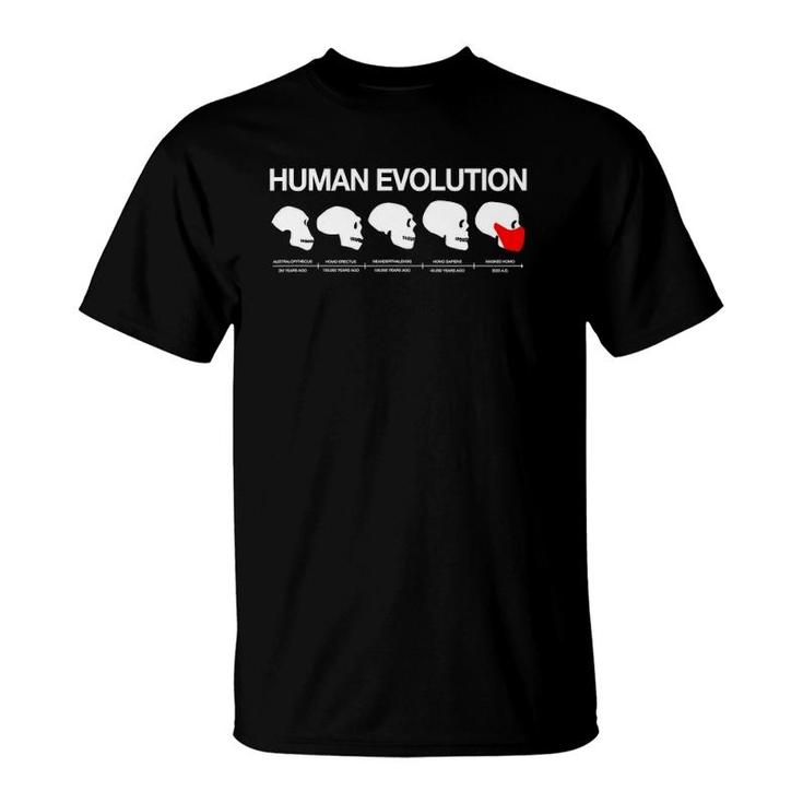 Funny Evolution Of Man From Australopithecus To Masked T-Shirt