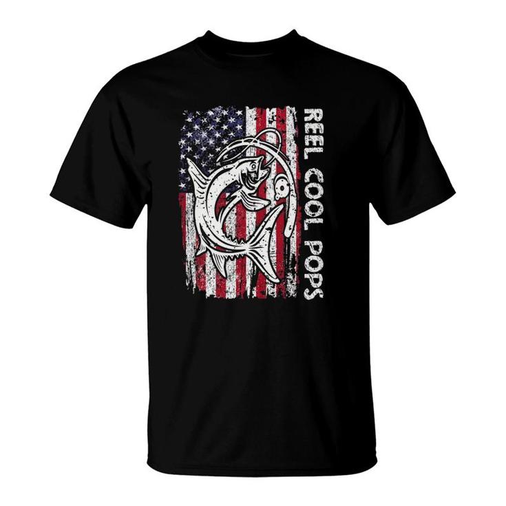 Funny Fishing Grandpa Vintage American Flag Reel Cool Pops T-Shirt