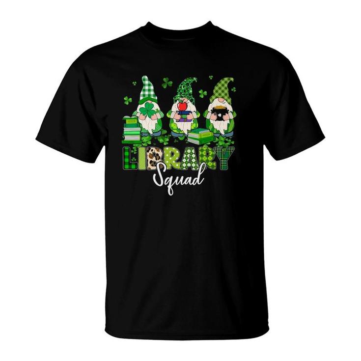 Funny Gnomes Leopard Shamrock Library Squad St Patricks Day T-Shirt