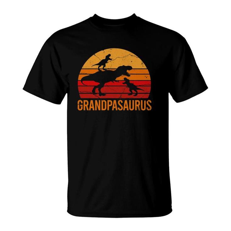 Funny Grandpa Dinosaur Daddy Gift 2 Two Kids Grandpasaurus T-Shirt