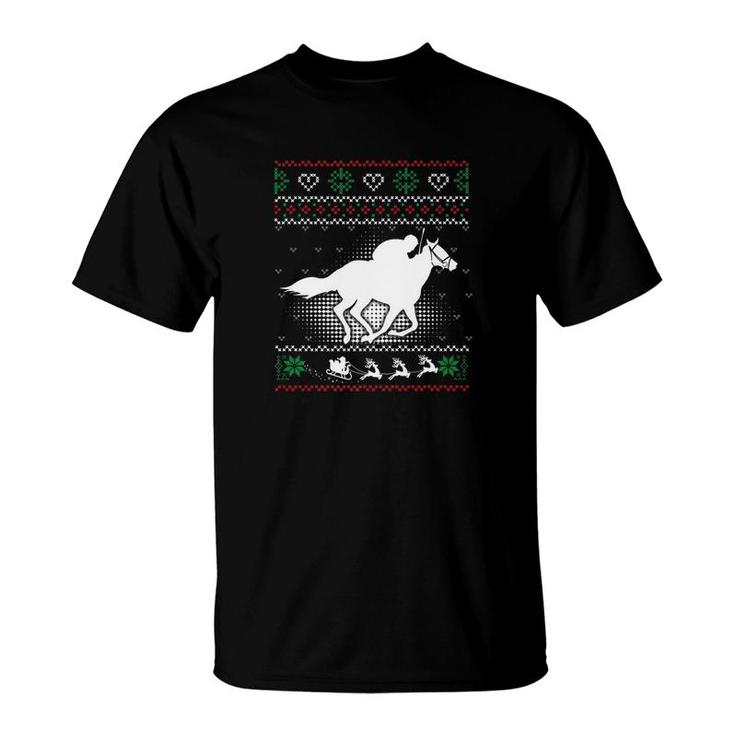 Funny Horse Racing Ugly Christmas Xmas Horse Riding T-Shirt