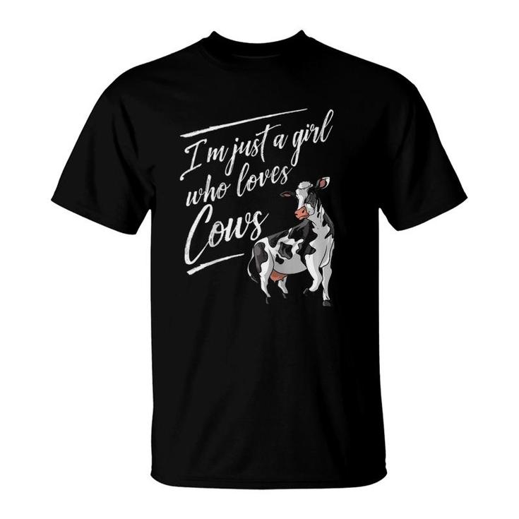 Funny I'm Just A Girl Who Loves Cows Gift Farm Girl Women Raglan Baseball Tee T-Shirt