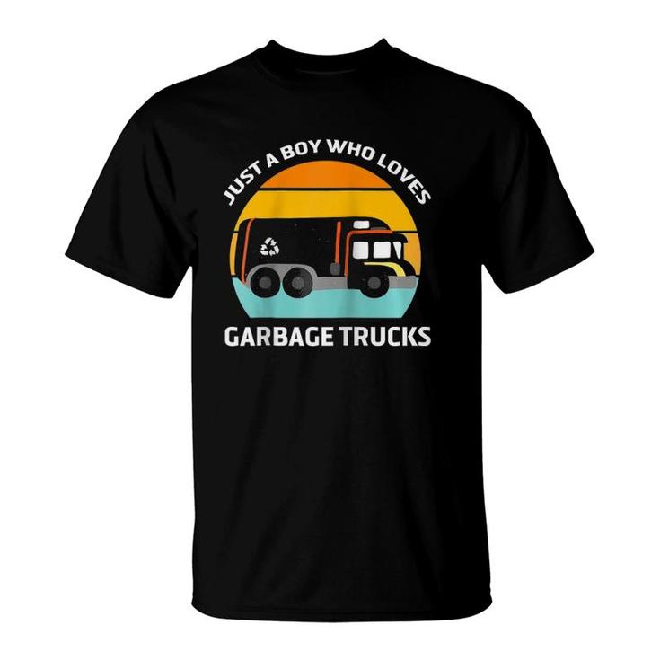 Funny Just A Boy Who Loves Garbage Trucks Kids Gargabe Truck  T-Shirt